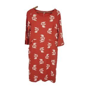Boden Jersey Day Dress Orange 8 Womens Shift Pockets Three-quarter Sleeve Floral